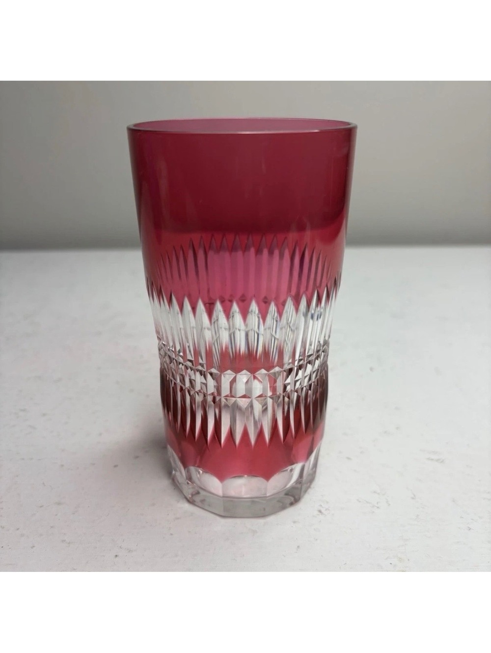 Val St. Lambert Cut Crystal Cranberry to Clear 10oz Tumbler